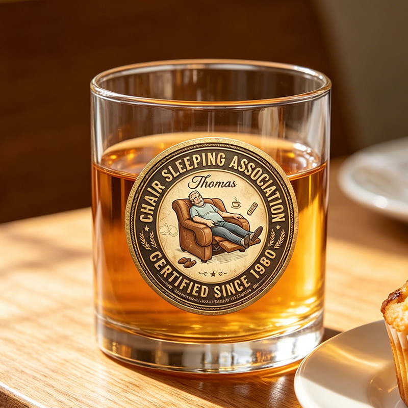 Personalized Chair Sleeping Association Certified with Photo Whiskey Glass for Dad Grandpa Custom Glass with Name Father's Day Gifts for Him