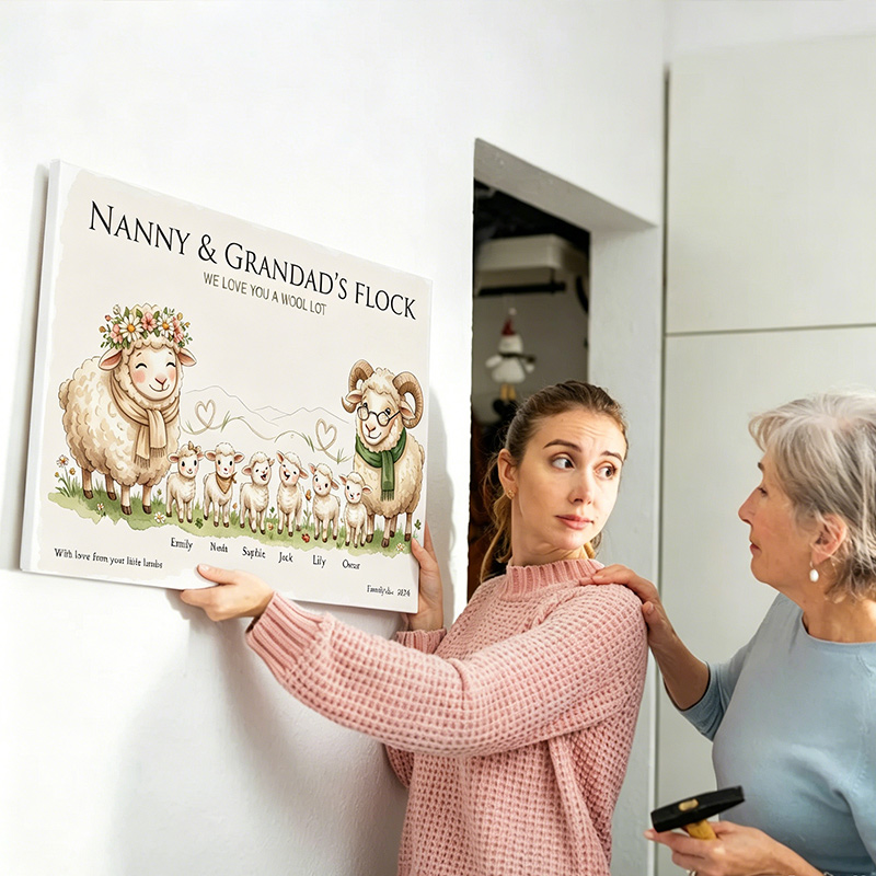 Personalized Goat Family Poster Frameless Framed Painting with 2-10 Names Home Decor Birthday Mother's Day Father's Day Gift for Mom Dad