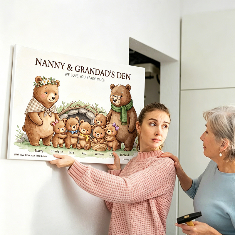 Personalized Bear Family Poster Frameless Framed Painting with 1-9 Kids Names Home Decor Birthday Mother's Day Father's Day Gift for Mom Dad