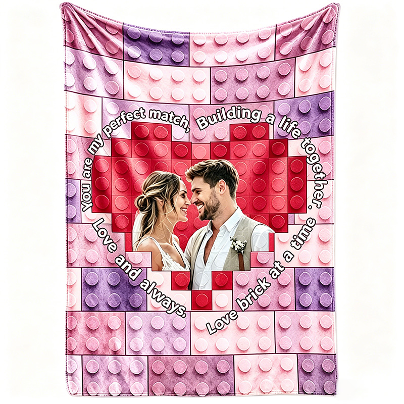Personalized Couple Building Block Blanket Couple Photo Blanket Custom Name Throw Blanket