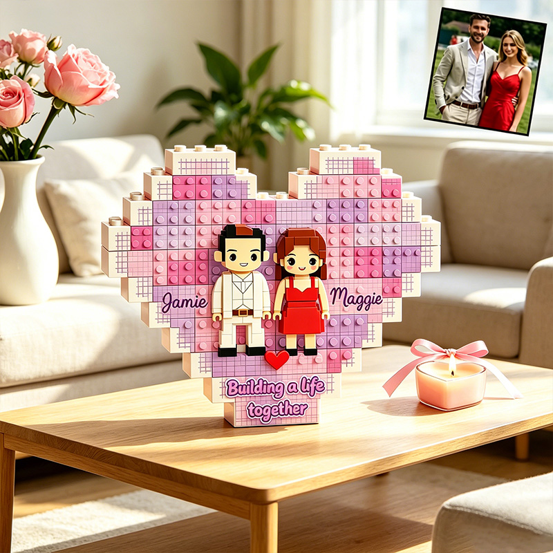 Personalized Couple Heart Building Block Puzzle Building a Life Together One Brick at a Time Blocks Valentine's Day Gift Anniversary Gift For Him Her