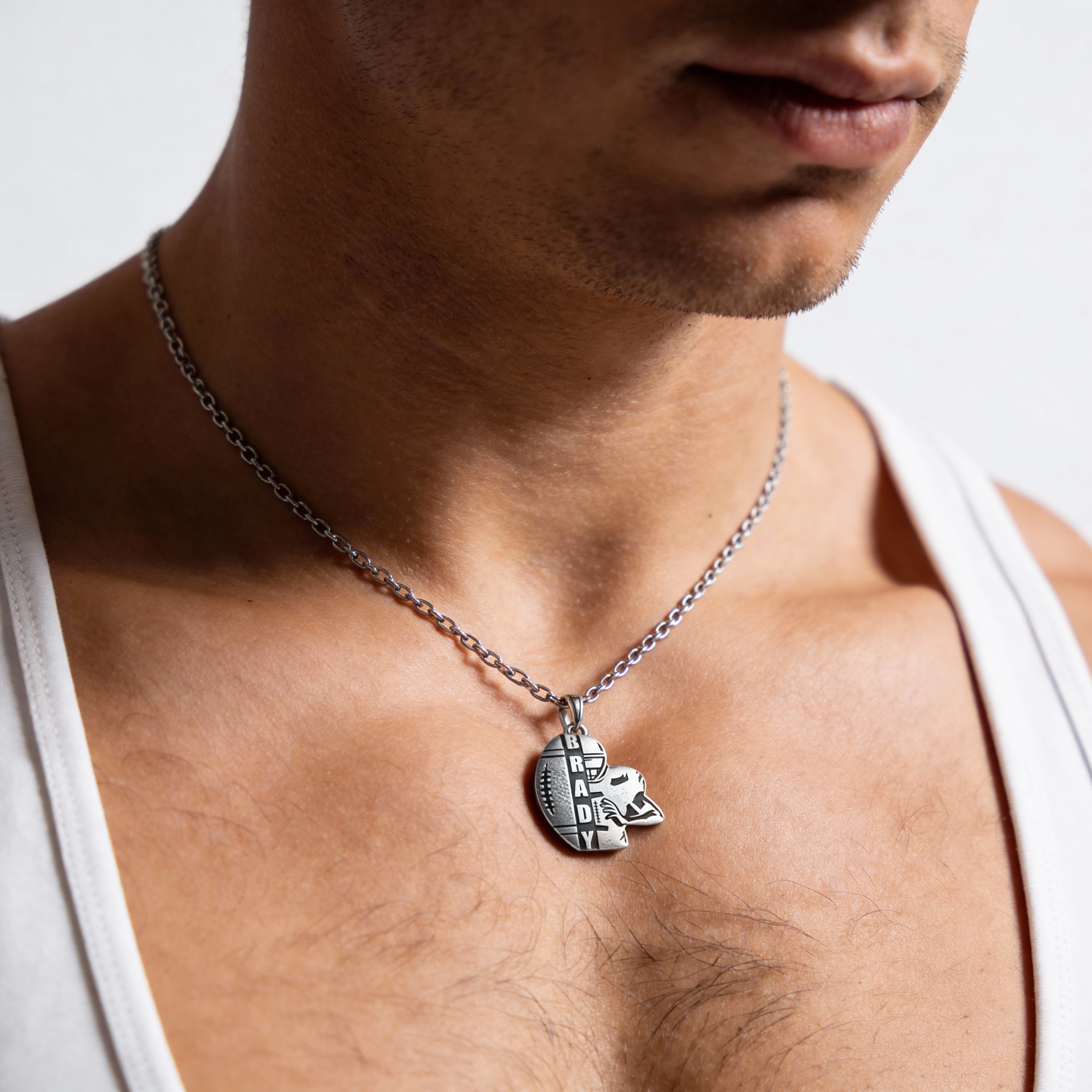 Personalized Custom American Football Necklace Personalized Engraved Pendant 925 Sterling Silver Sports Jewelry Gift for Player or Fan 925 Sterling Silver 