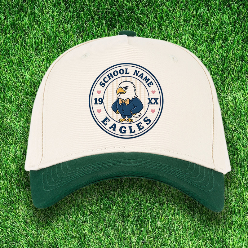 Personalized Campus Two Tone Baseball Caps Mascot Caps for Students Featuring School Name and Year