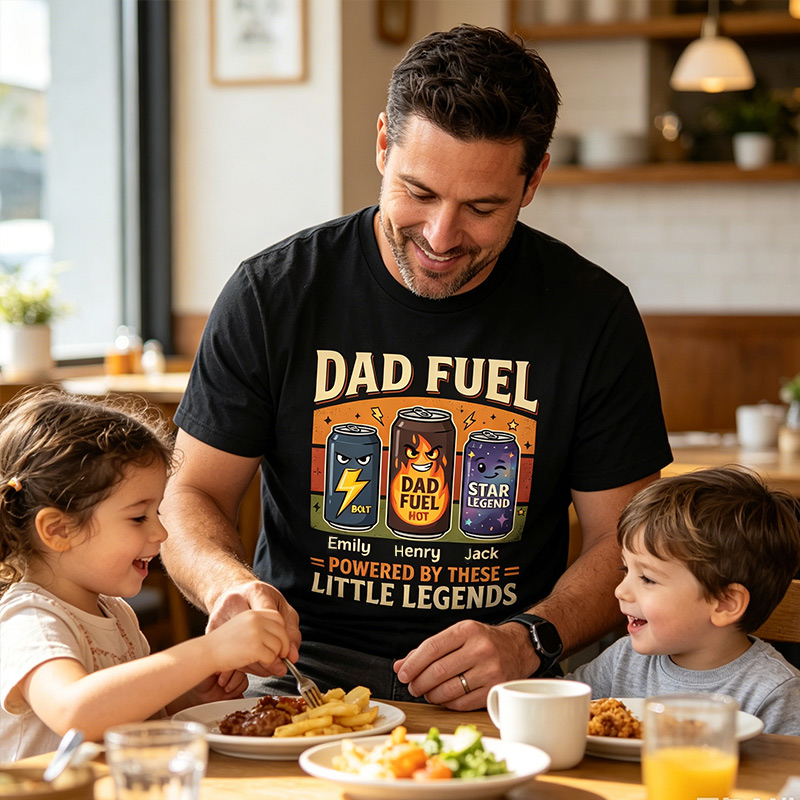 Personalized Dad Fuel Shirt Custom Dad T Shirt with 1-6 Kids Names Fathers Day Birthday Gift for Him