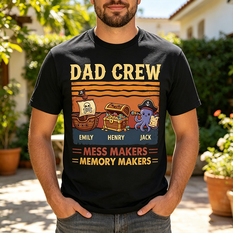 Personalized Dad Crew Shirt Custom Dad T Shirt with 1-3 Kids Names Fathers Day Birthday Gift for Him