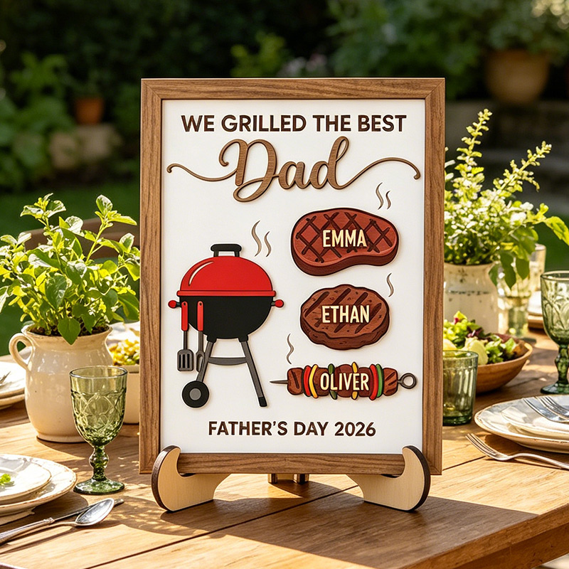 Personalized WE GRILLED THE BEST DAD Sign Custom Wooden Plaque with Kids Names Camping Enthusiasts Dad Gifts Father's Day Gift For Him