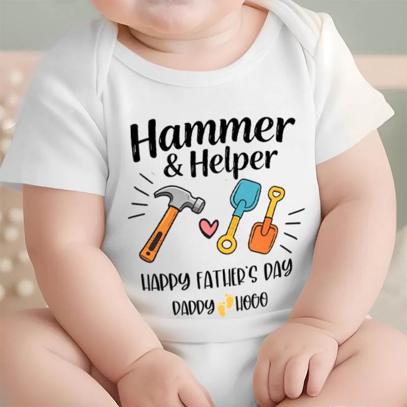 Personalized Hammer And Helper Happy Fathers Day Daddy And Baby Tool Set Matching Construction Theme Baby Bodysuit