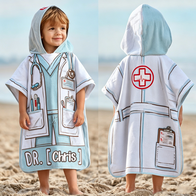 Personalized Little Doctor Lab Coat Stethoscope Medical Tools Hospital Role Play Kids Swim Cover Up Quick Dry Hooded Beach Towel
