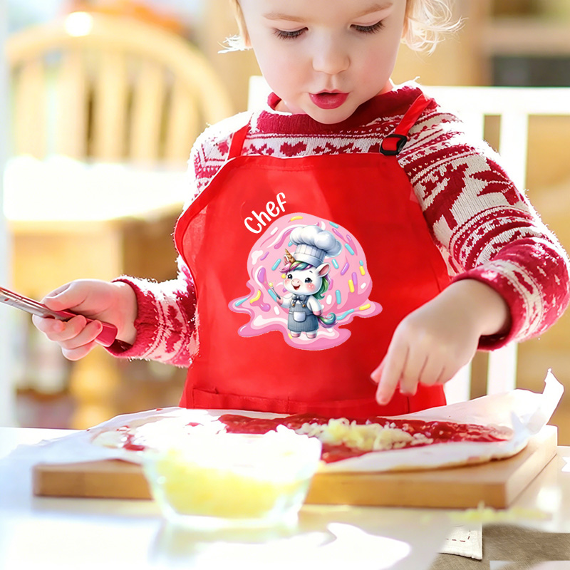 Personalized Kids Chef Apron And Hat Set Cute Animal Baking Cupcakes Pink Kitchen Cooking Gift For Girls and Boys