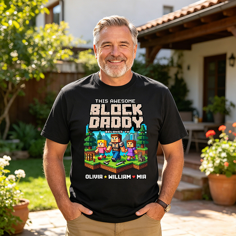 Personalized This Awsome Block Daddy Belongs To Shirt Custom Dad T Shirt with 1-6 Kids Fathers Day Birthday Gift for Him