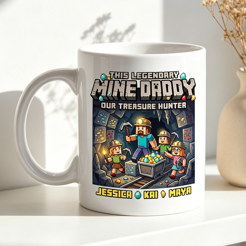 Personalized This Legendary Mine Daddy Our Treasure Hunter 11 oz Ceramic Mug with 1-6 Kids Father's Day Birthday Gifts for Him