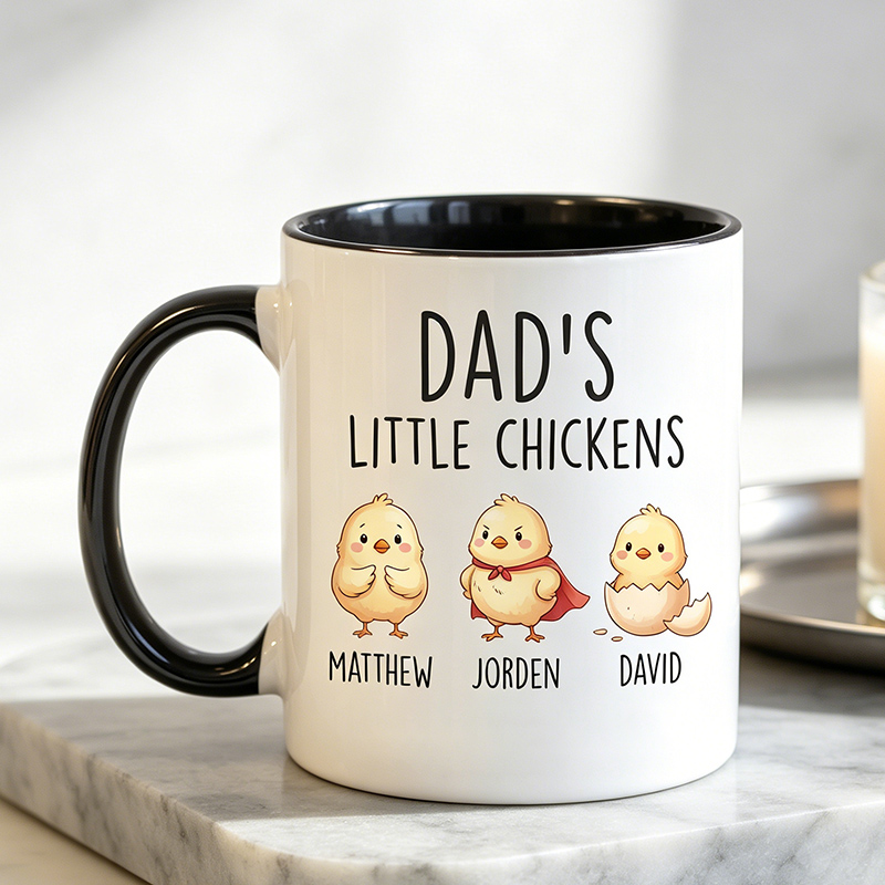 Personalized Dad's Little Chickens 11 oz Ceramic Mug Custom Dad Mug with Kids Names Father's Day Birthday Gifts for Him