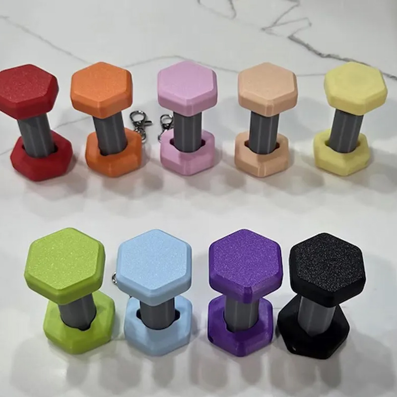 Personalized 3D Printed Dumbbell Key Chain Lip Balm Holder ChapStick Backpack Key Ring Gym Bag Sports Container Cute Fitness Workout Unique Creative Gift for Coach Trainer Gym Lover