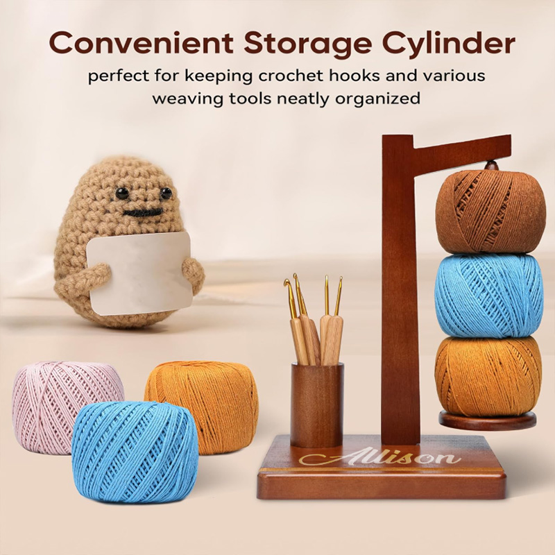 Yarn Holder Wooden Ball Holder Multifunctional Magnetic Wool Holder Rotating Yarn Holder Wooden Yarn Dispenser with Stand Suitable for Crochet Yarn and Knitting