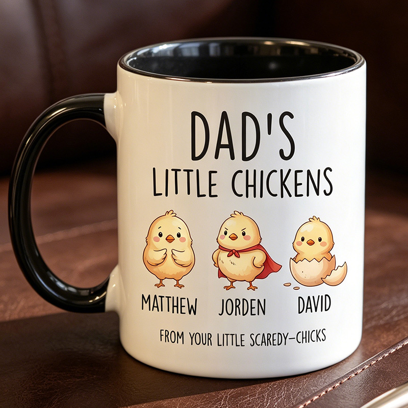 Personalized Dad's Little Chickens 11 oz Ceramic Mug Custom Dad Mug with Kids Names Father's Day Birthday Gifts for Him