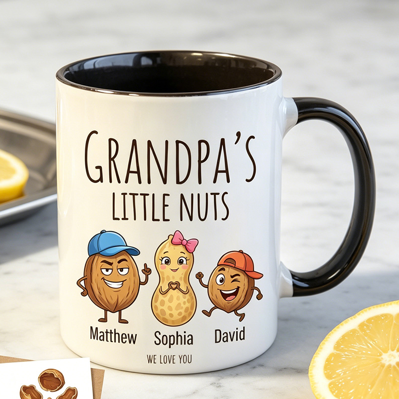 Personalized Dad's Little Nuts 11 oz Ceramic Mug with 1-6 Names Father's Day Gifts for Grandpa Papa Birthday Gift for Him