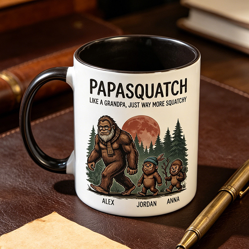 Personalized Papasquatch Like A Grandpa, Just Way More Squatch 11 oz Ceramic Mug with 1-6 Names Father's Day Gifts for Grandpa Papa Birthday Gift for Him