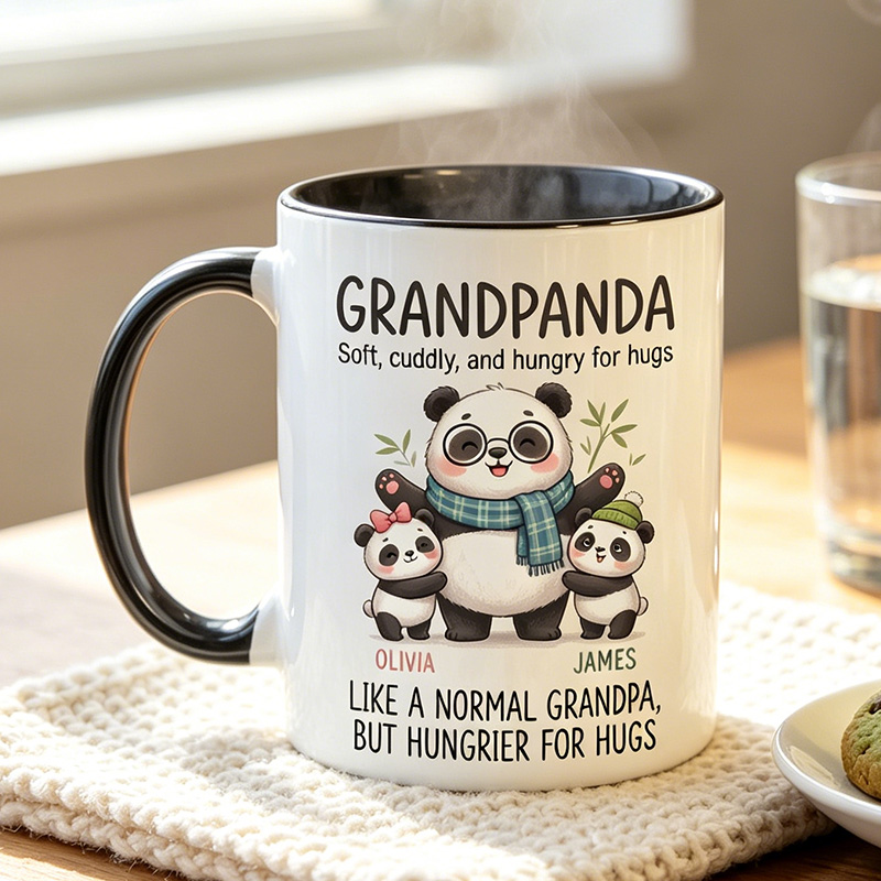 Personalized Papapanda Soft Cuddly And Hungry for Hugs 11 oz Ceramic Mug with 1-6 Names Father's Day Gifts for Grandpa Papa Birthday Gift for Him