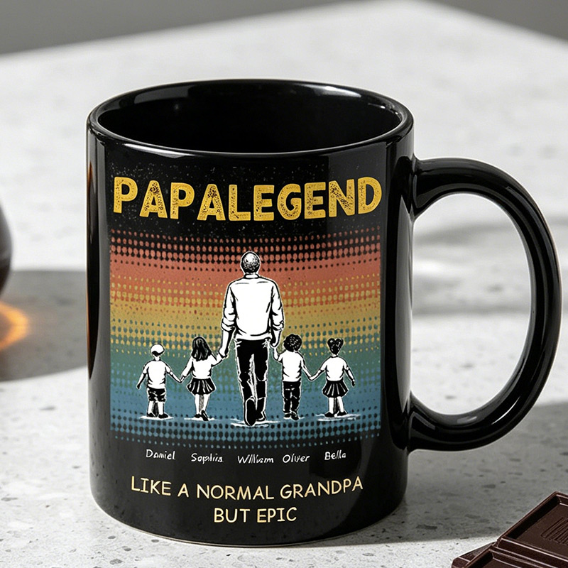 Personalized Papalegend Like A Normal Grandpa But Epic Custom 11 oz Ceramic Mug with Kids Photos Father's Day Gifts for Papa