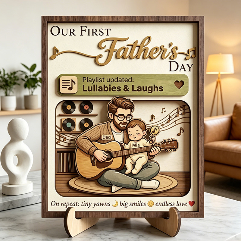 Personalized Our First Father's Day Sign Custom Playlist Updated Wooden Plaque with Kids Dad Gifts Father's Day Gift For Him