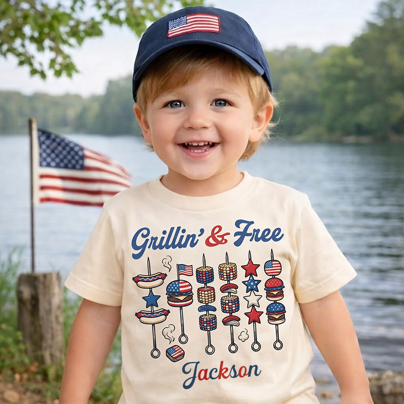 Personalized Grillin And Free Patriotic BBQ Hotdogs Hamburgers Skewers