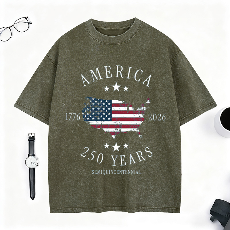 America 250th Anniversary 1776-2026 Vintage Washed T-Shirt - Patriotic USA Map Flag Graphic Tee