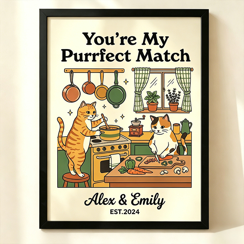 Personalized You are My Purrfect Match Couple Wall Art Couple Canvas Print Poster Romantic Love You Longer Wall Decor Anniversary  Gift Couple Cat Home Decor