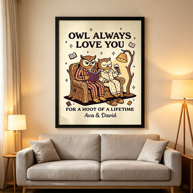 Personalized Owl Always Love You Couple Wall Art Couple Canvas Owl Print Poster Romantic Love You Longer Wall Decor Anniversary  Gift Couple Owl Home Decor