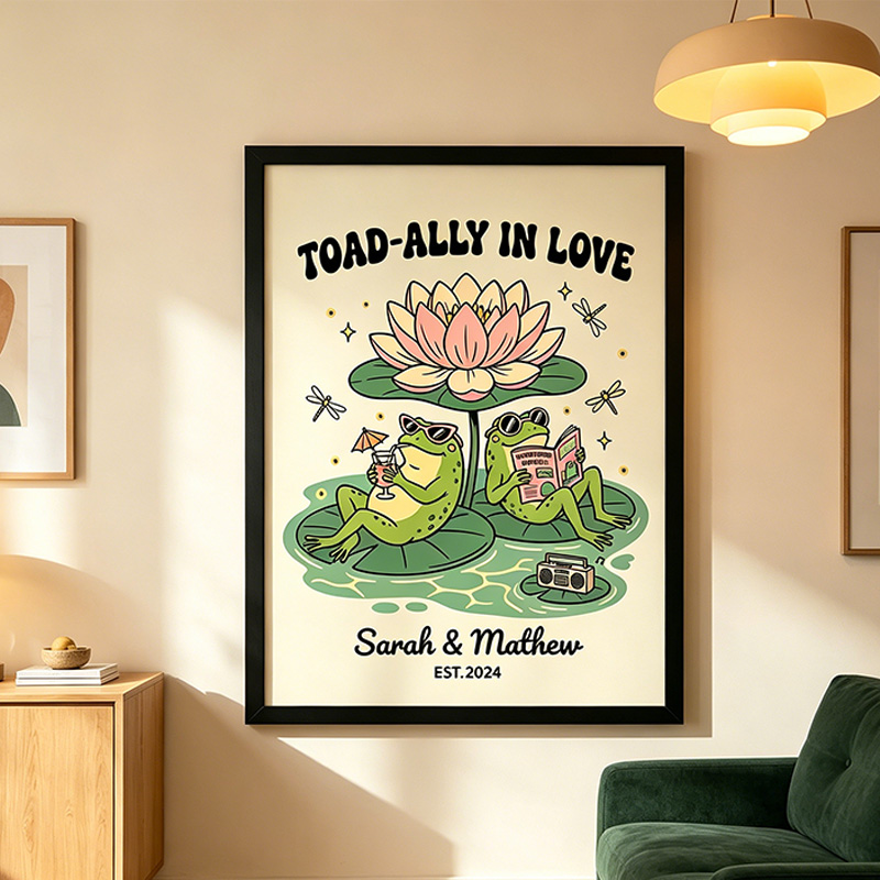 Personalized Toad-Ally in Love Frog Couple Wall Art Couple Canvas Frog Print Poster Romantic Love You Longer Wall Decor Anniversary  Gift Couple Frog Home Decor