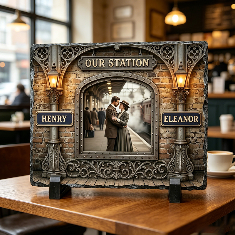 Personalized Retro Couple Photo Rectangle Shaped Stone with Stand Newlyweds Stone Annversary Gift Couple Home Keepsake Gift