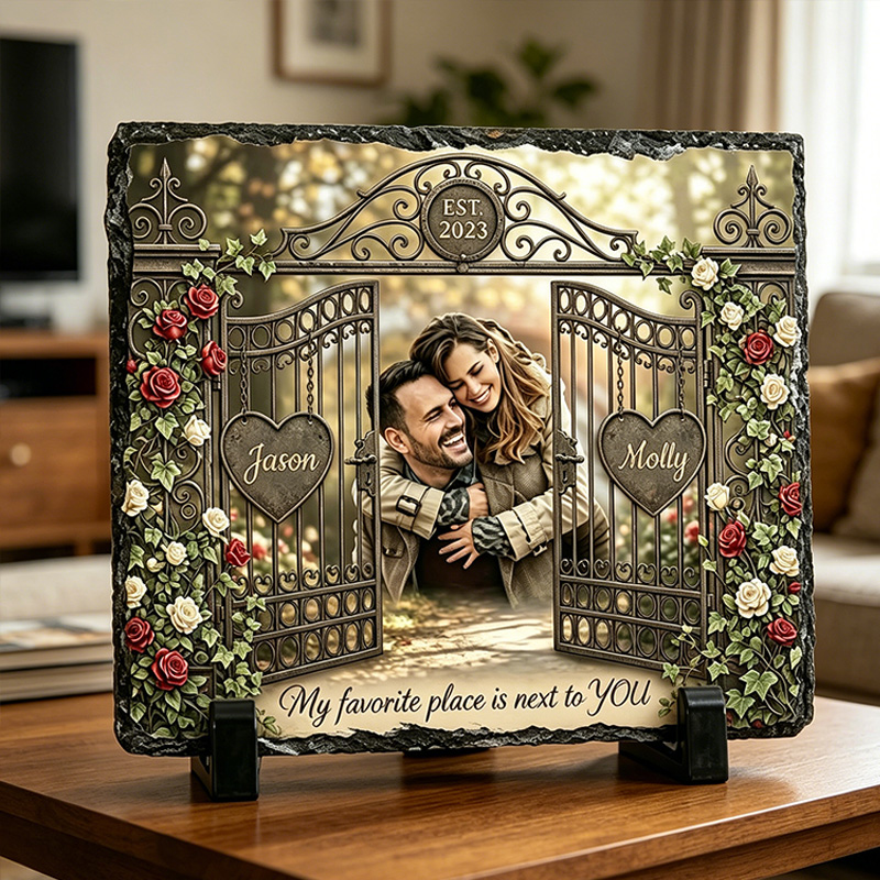 Personalized My Favorite Place Is Next To You Couple Photo Rectangle Shaped Stone with Stand Couple Stone Plaque with Names Anniversary Gift Couple Home Keepsake Gift