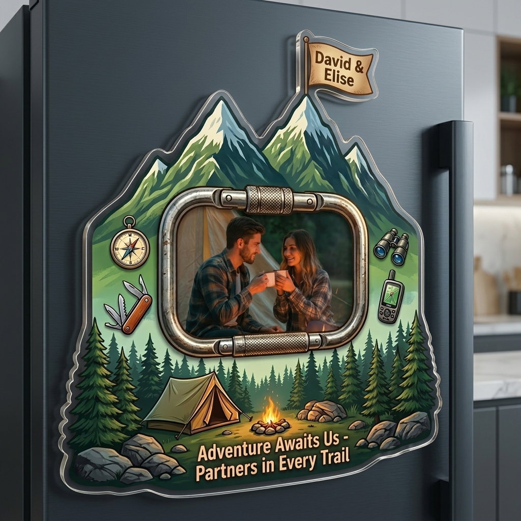 Personalized Camping Couple Photo Fridge Magnet Custom Couple Gift with Names Anniversary Gift for Her Him Camping Lovers Gift