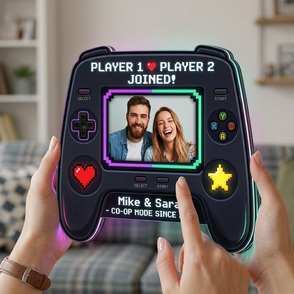 Personalized Game Couple Photo Fridge Magnet Custom Couple Gift with Names Anniversary Gift for Her Him Gaming Couple Gift