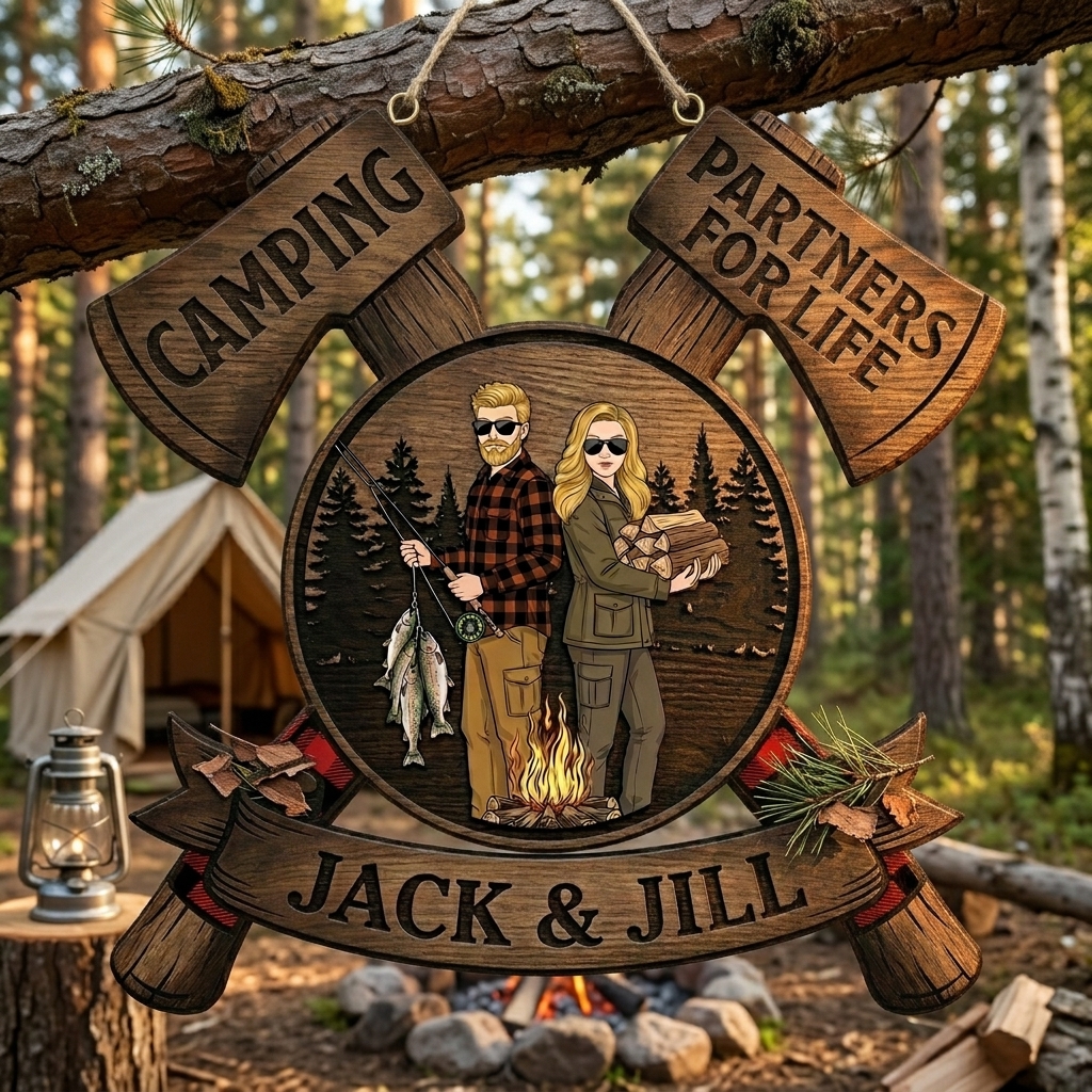 Personalized Camping Partners for Life Couple Camping Sign with Names Acrylic Camping Sign Over Print Camping Couple Gift Idea