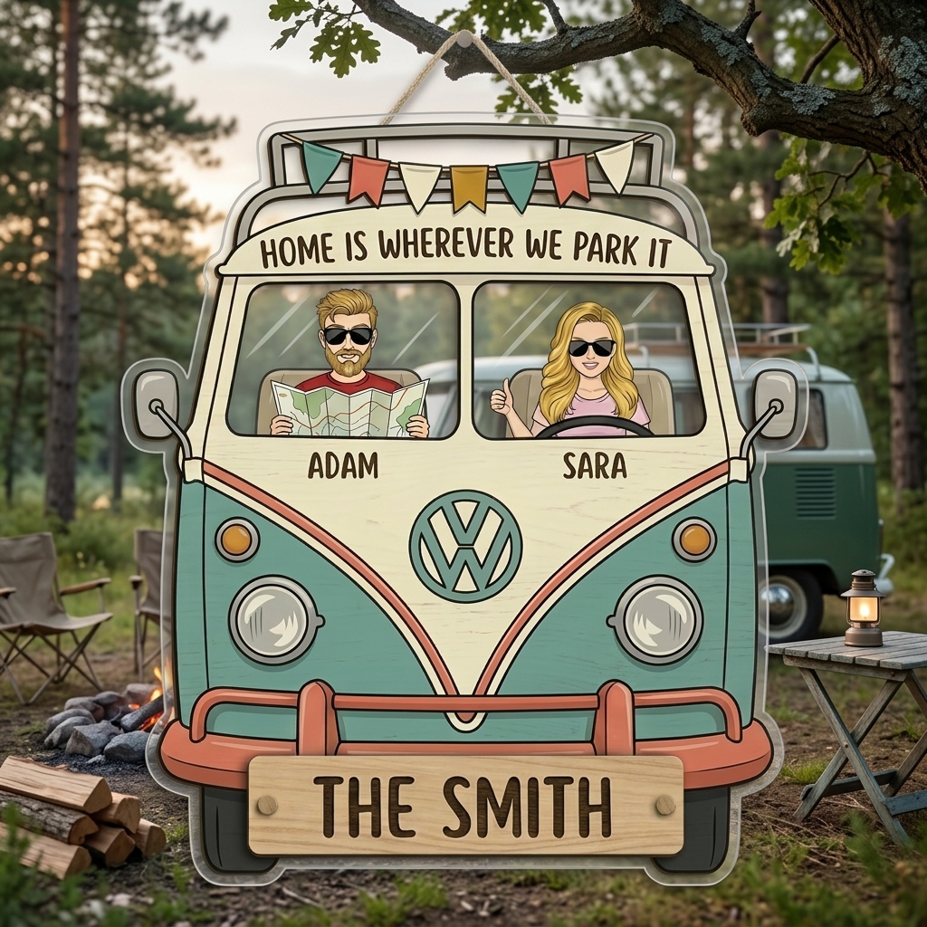 Personalized Home is Where We Park It Camping Couple Acrylic Sign with Names Camping Couple Gift Idea