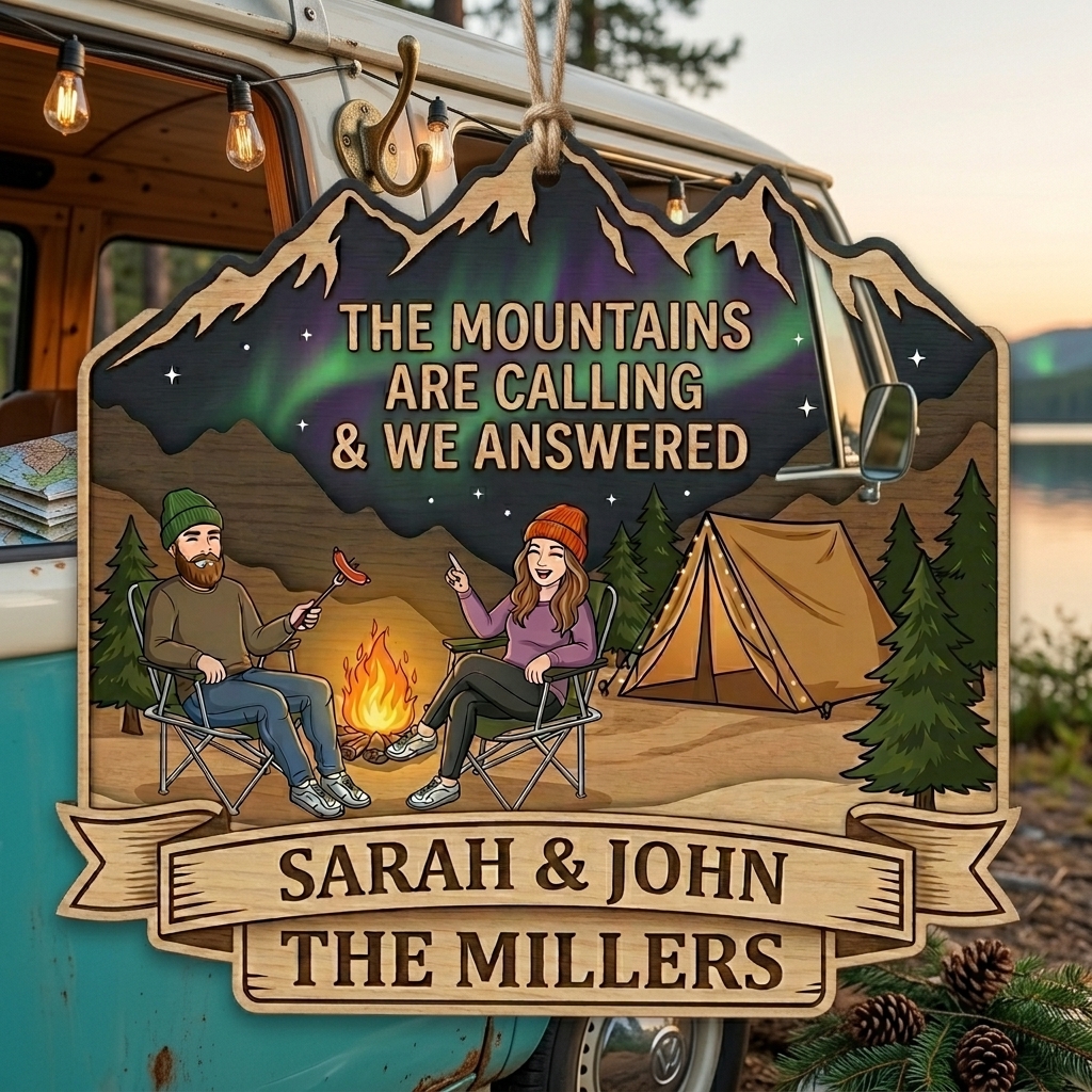 Personalized Camping Partners Couple Camping Sign with Names Acrylic Camping Sign Over Print Camping Couple Gift Idea