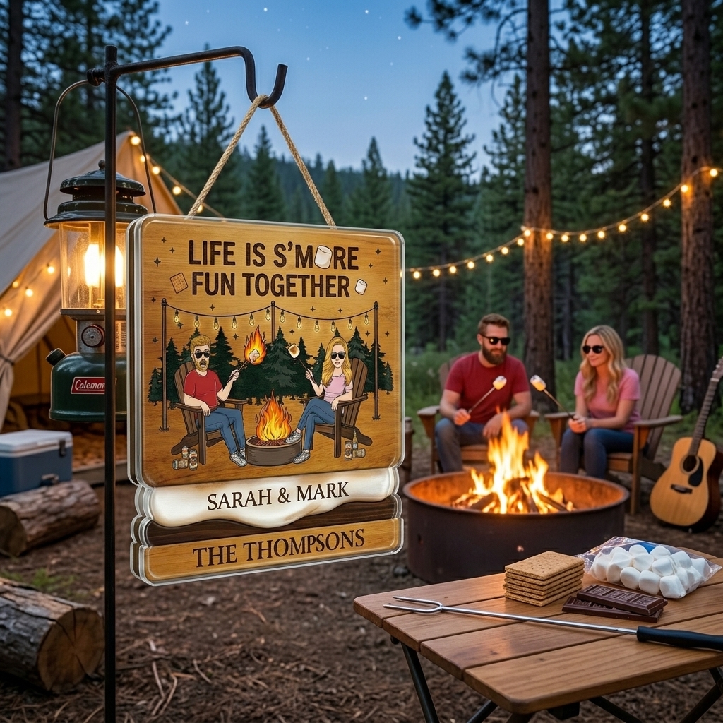 Personalized Camping Couple Sign with Names Acrylic Camping Sign Over Print Camping Couple Gift Idea Couple Gift 