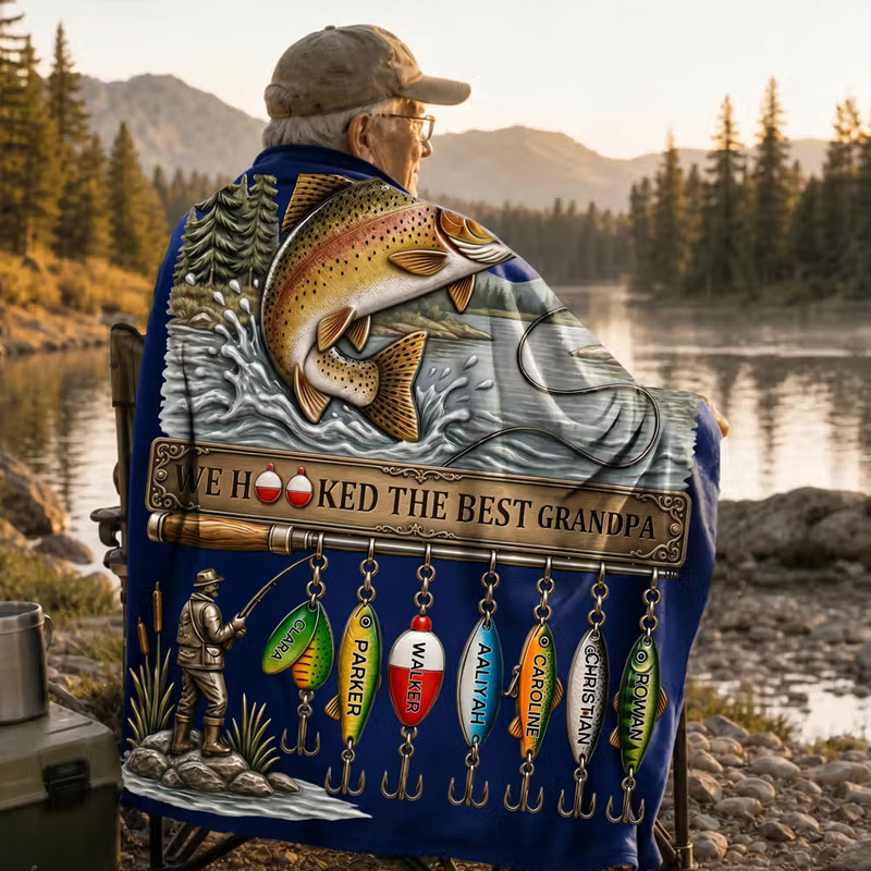 Personalized We Hooked The Best Papa Soft Throw Blanket with Name Home Decor Custom Father's Day Birthday Gift for Dad Grandpa Fishing Lover