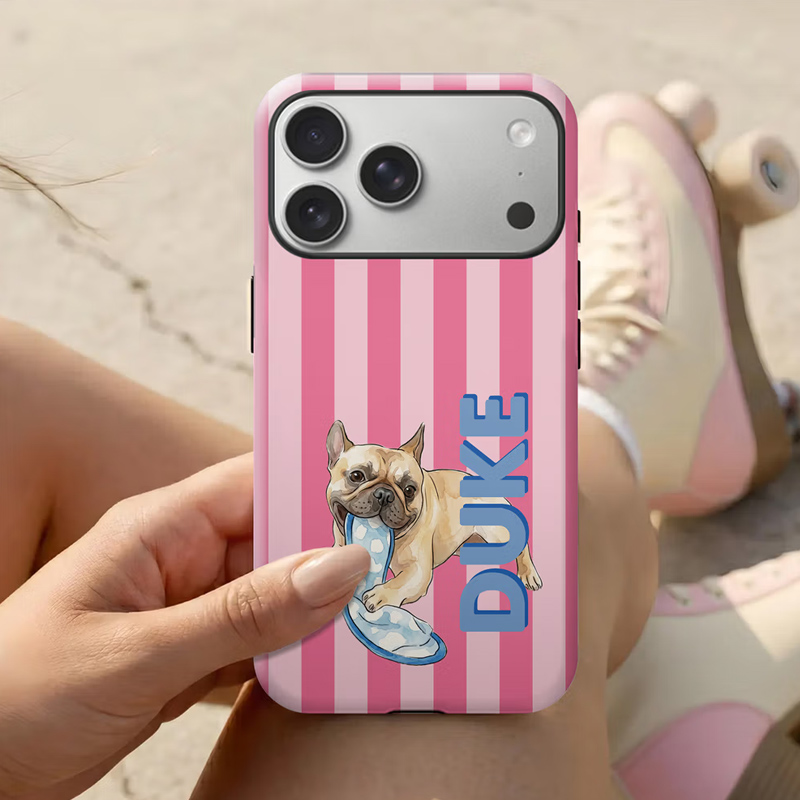 Personalized Retro Stripe Photo Phone Case for iPhone with Name Daily Use Birthday Gift for Family Friend