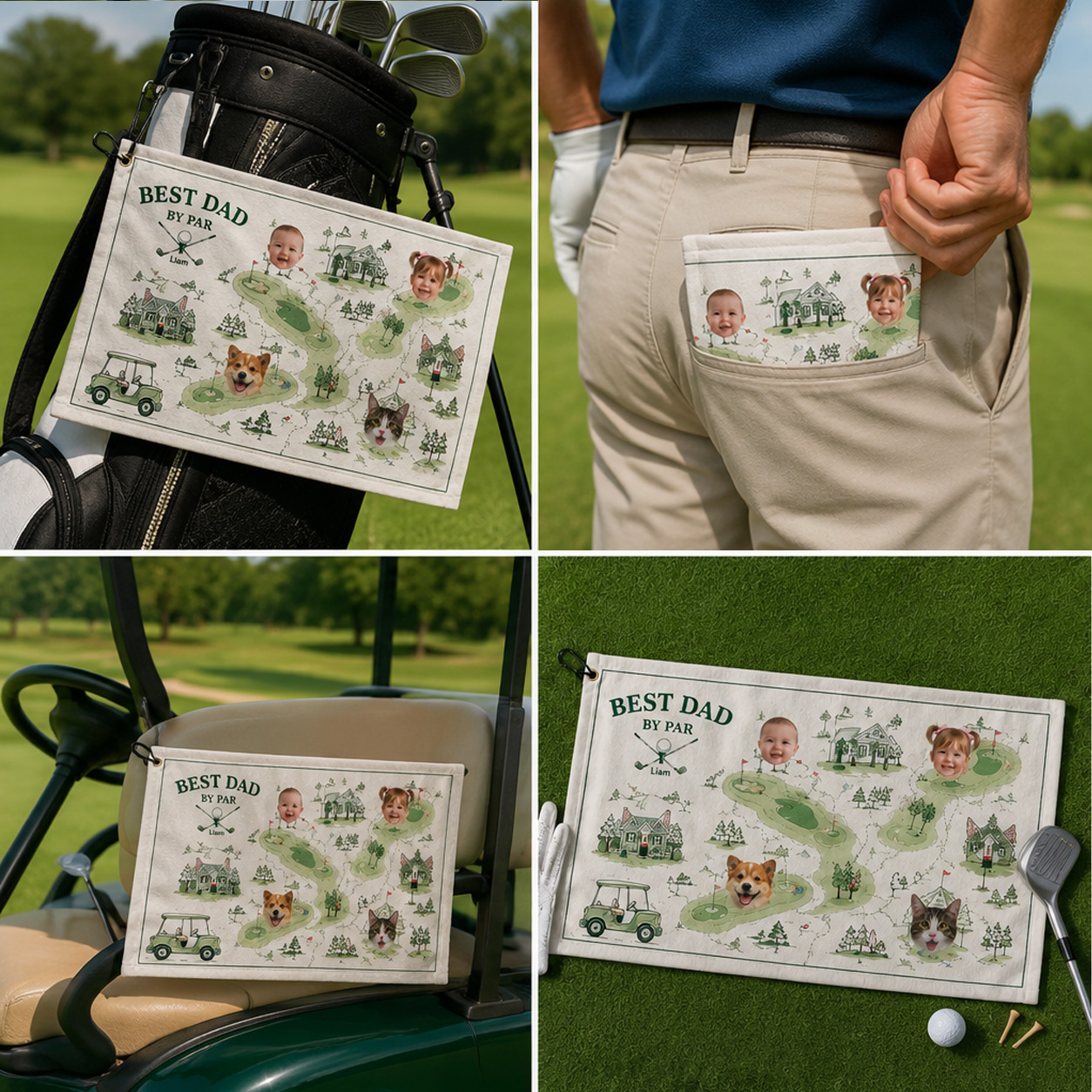 Personalized Golf Course Map Towel Custom Kid and Pet Portraits Father's Day gift