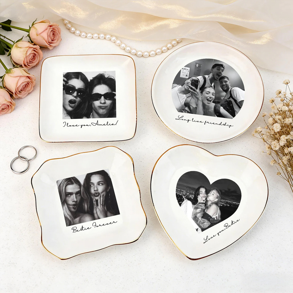 Personalised Photo Trinket Dish With Custom Jewelry Ring Dish, Wedding Gift, Bridesmaid Proposal, Trinket Tray for Best Friend, Bestie