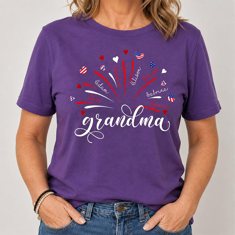 Personalized Firework USA Flag Grandma And Kids Shirt America 250th Shirt For Patriotic Nana Gigi Mimi 4th of July Independence Day Gift