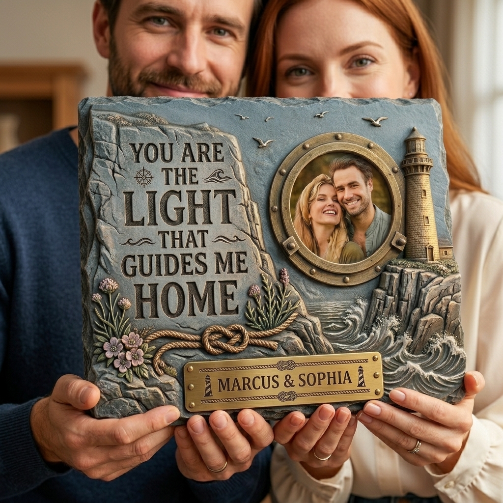 [Copy]Personalized Nautical Couple Photo Slate  Custom "You Are My Anchor In Every Storm" Stone Plaque with Stand Anniversary Gift Nautical Lover Keepsake