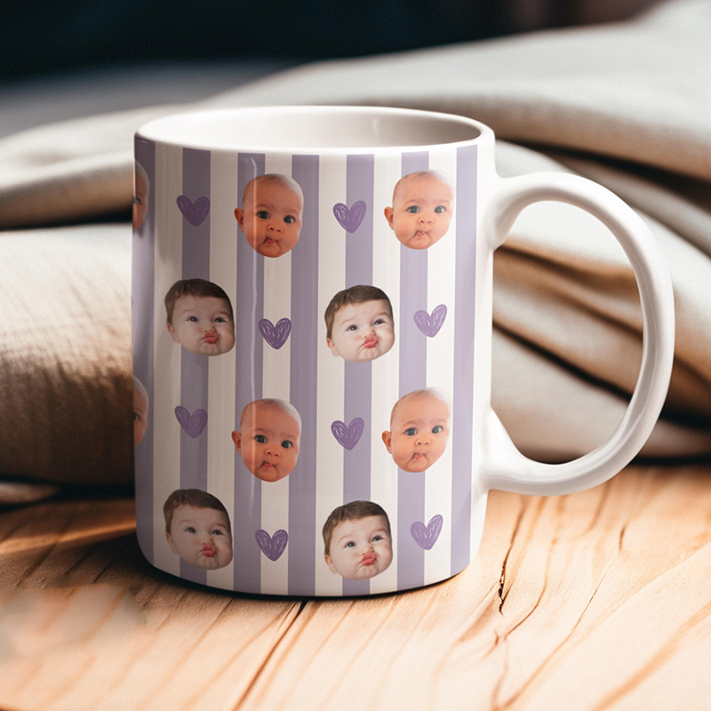 Personalized Baby Face Mug for Mom Dad Stripe Baby Photo Cup New Mom Or Dad Coffee Mug Funny Gift For Grandma Grandpa