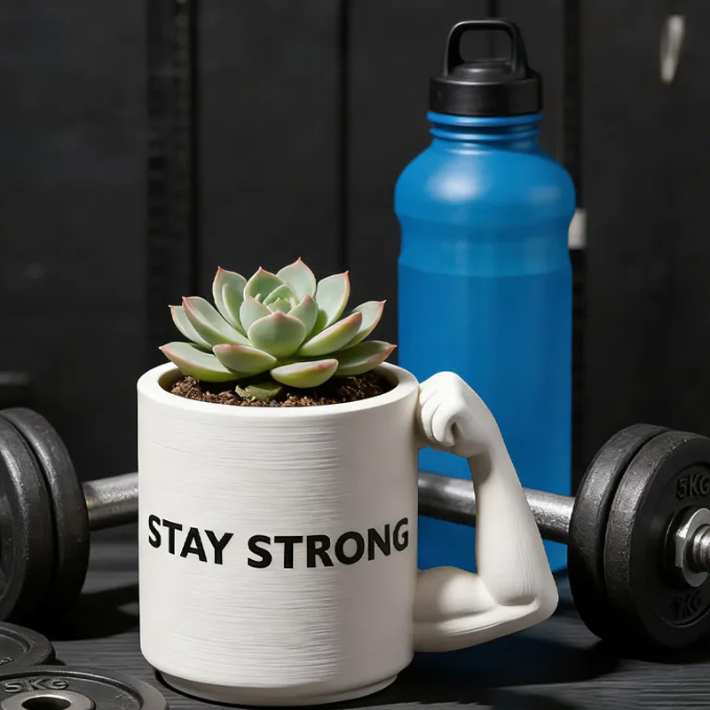 Personalized 3D Printed Bicep Handle Planter Plant Pot Weightlifter Strength Trainer Airplant Succulent Holder Gift for Friends Gym Rat Gym Lovers