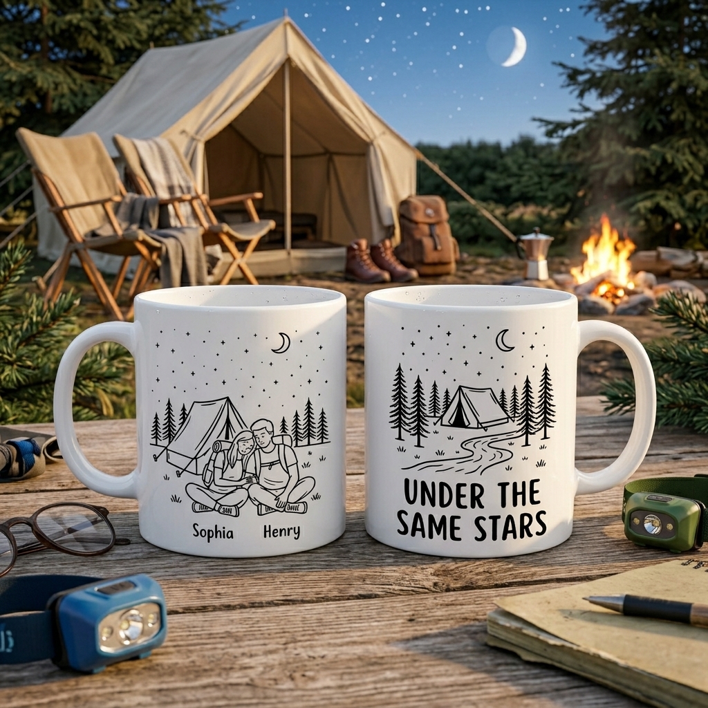 Personalized Under the Same Stars Couple Gift Personalized Enamel Mug Anniversary Camping Gift Custom Outdoor Coffee Cup Partners for Life