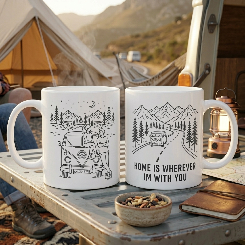 Personalized Home is Wherever I'm with You Mug Couple Gift Personalized Anniversary Camping Gift Custom Outdoor Coffee Cup Partners for Life Newlyweds Gift Wedding Couple Gift