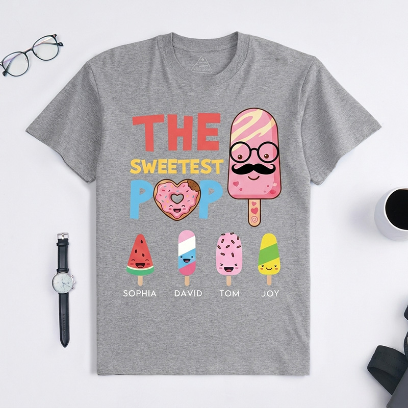 Personalized The Sweetest Pop Shirt Custom Dad T-Shirt with Kids Names Birthday Gift Father's Day Gift For Grandpa Dad