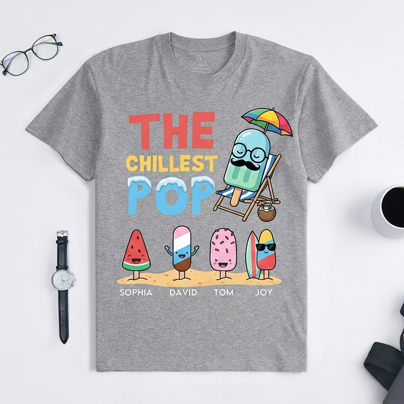 Personalized The Chillest Pop Shirt Custom Dad T-Shirt with Kids Names Birthday Gift Father's Day Gift For Grandpa Dad