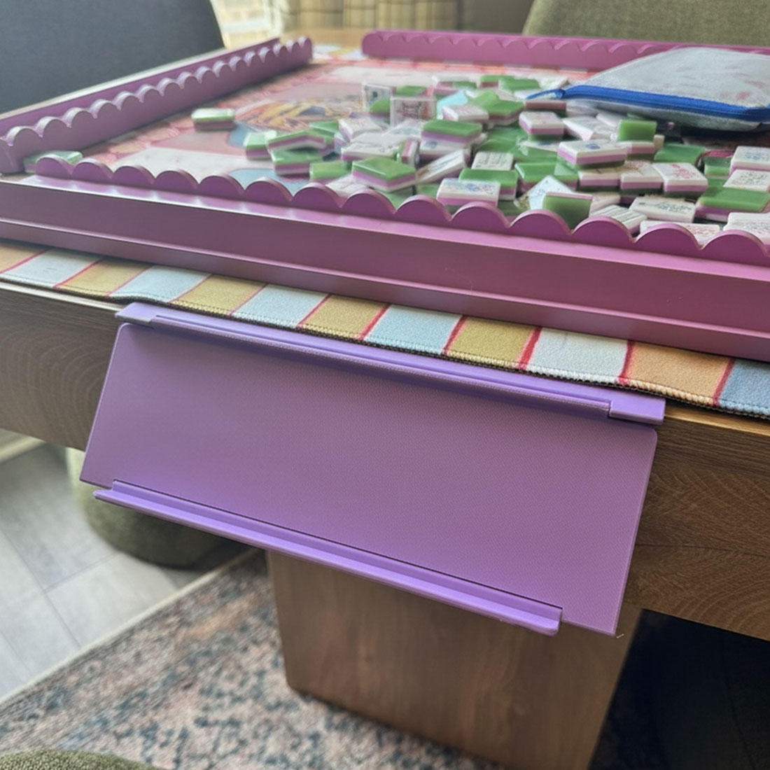 3D Print Mahjong Card Holder for Table Under Mat Slide  In Rack Angled Viewing Foldable Design